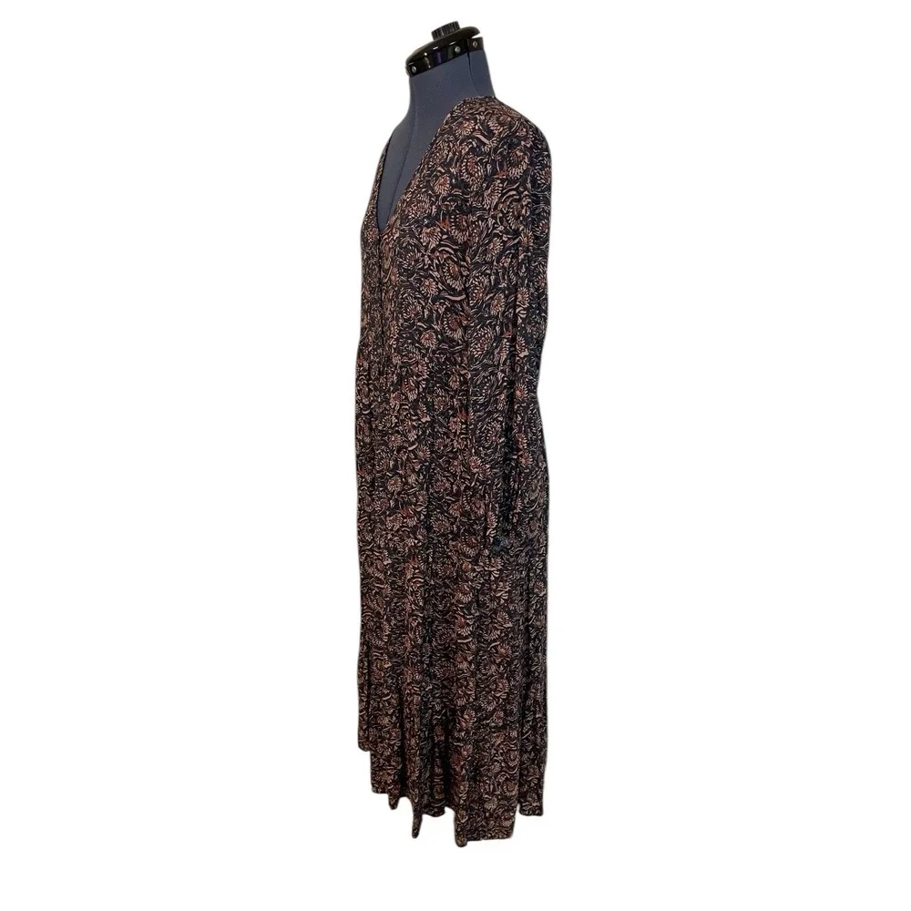 Faherty Isabella Floral Tiered Longsleeve Midi Dress Cottage Country Boho Fall S